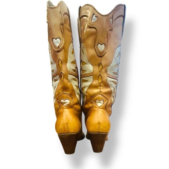 Nine West Butterfly Heart Cowboy Boots Womens Sz 7 Leather Western Riding Shoes - Picture 6 of 16